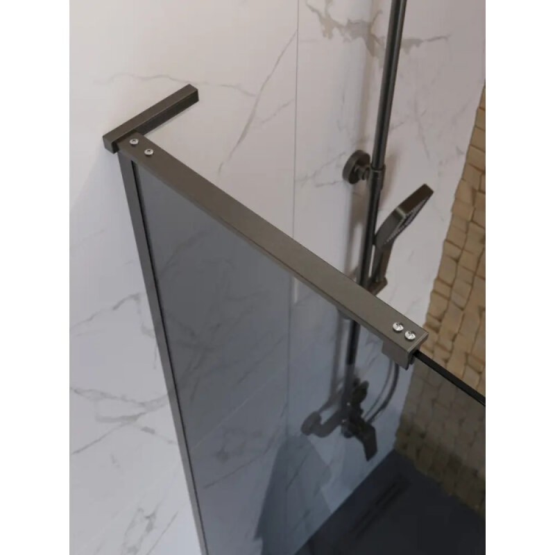 Душевая перегородка BelBagno UNO-L-1-TB-90-GR-GM, 90 см, стекло тонированное графит, профиль вороненая сталь, gunmetal