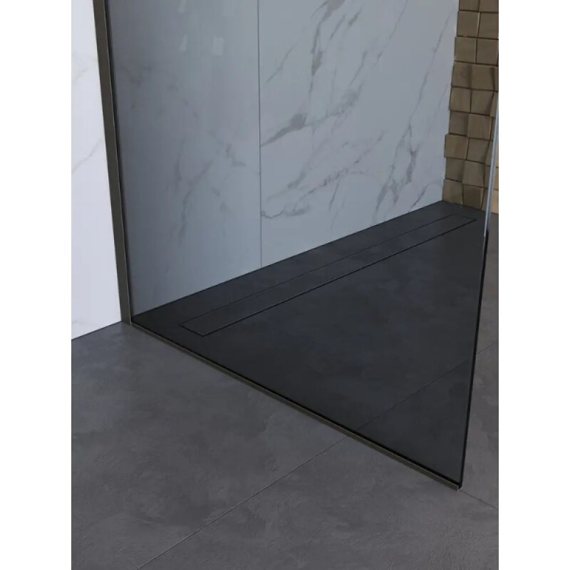 Душевая перегородка BelBagno UNO-L-1-TB-90-GR-GM, 90 см, стекло тонированное графит, профиль вороненая сталь, gunmetal