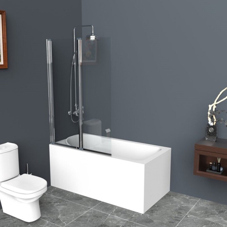 Душевая шторка на ванну BelBagno UNO, 120 х 150 см, стекло прозрачное, профиль хром, UNO-V-2-120/150-C-Cr
