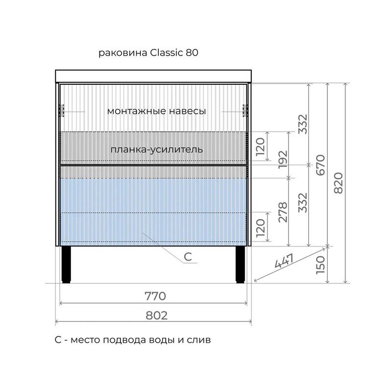 Тумба под раковину Style Line Стокгольм 80 ЛС-00002335 Белый рифленый софт