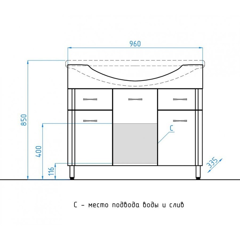 Тумба под раковину Style Line Эко Стандарт 26 Эльбрус 100 Белый глянец