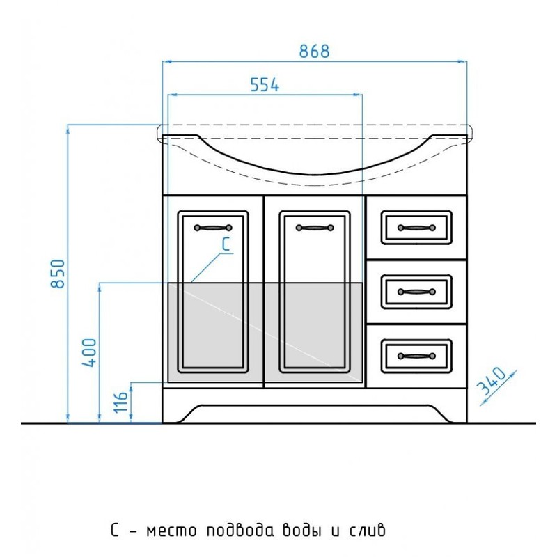 Тумба под раковину Style Line Олеандр-2 90 Люкс Рельеф пастель