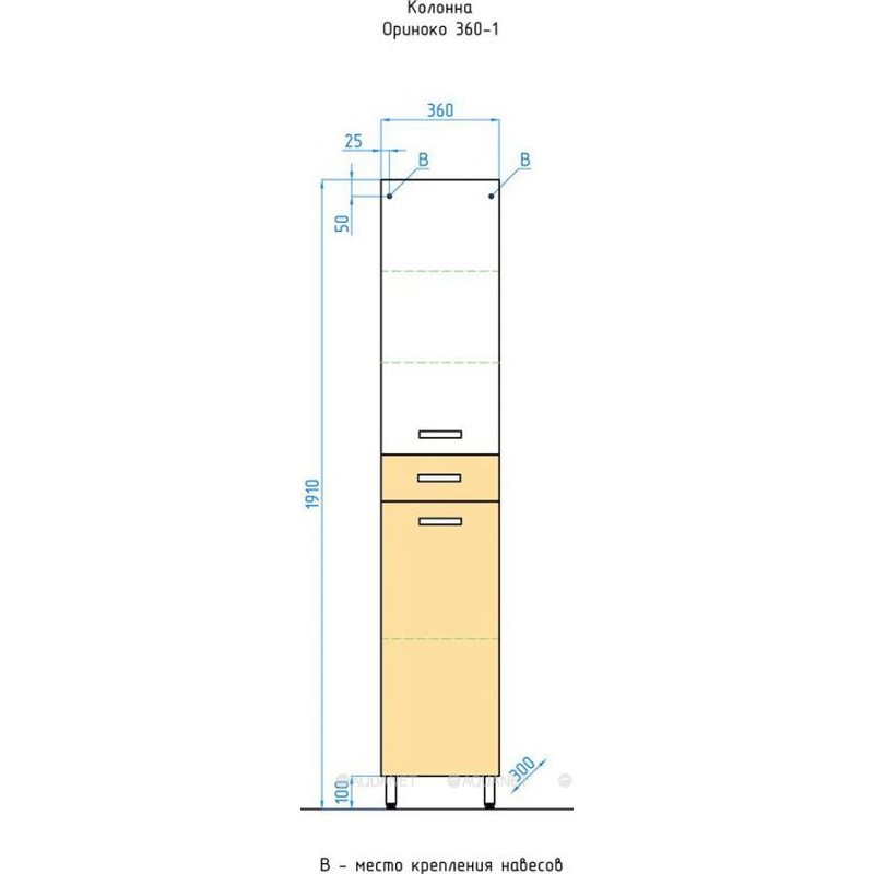 Шкаф пенал Style Line Ориноко 36 Белый Светлое Дерево