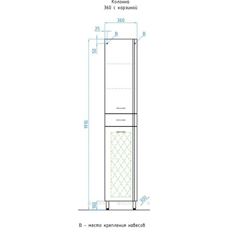 Шкаф пенал Style Line Эко Стандарт 36 с бельевой корзиной Белый глянец