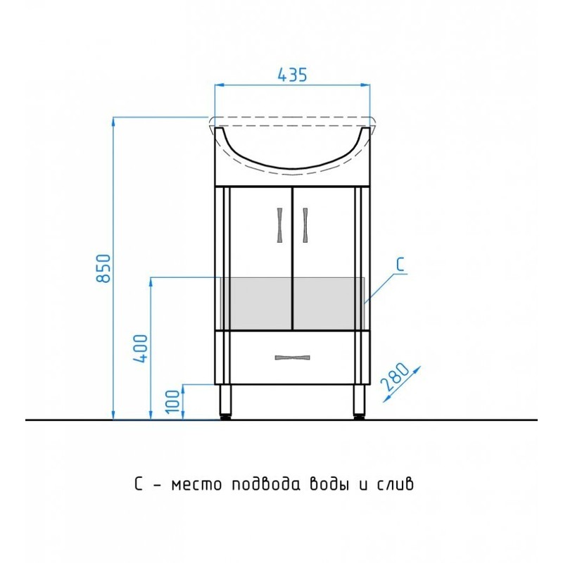 Тумба под раковину Style Line Эко Стандарт 9 1 Б Канны 50 Белый глянец