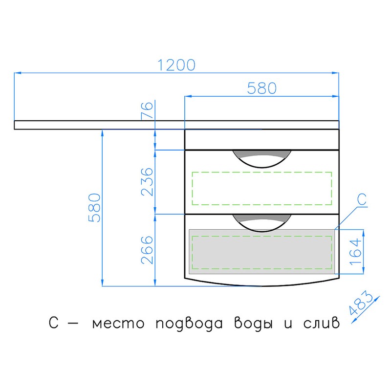 Тумба под раковину Style Line Жасмин 2 60 ЛС-00000577, 60 см, подвесная, белая