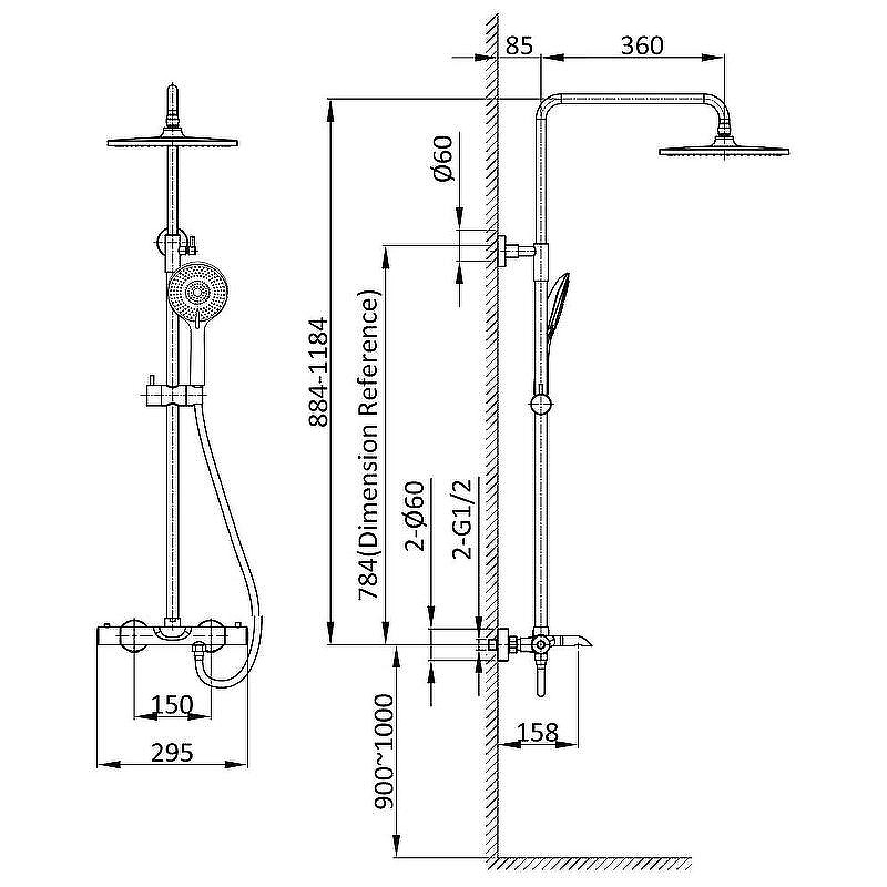 Душевая стойка Vincea  Esse VSFS-1E1TCH термостатическая, хром