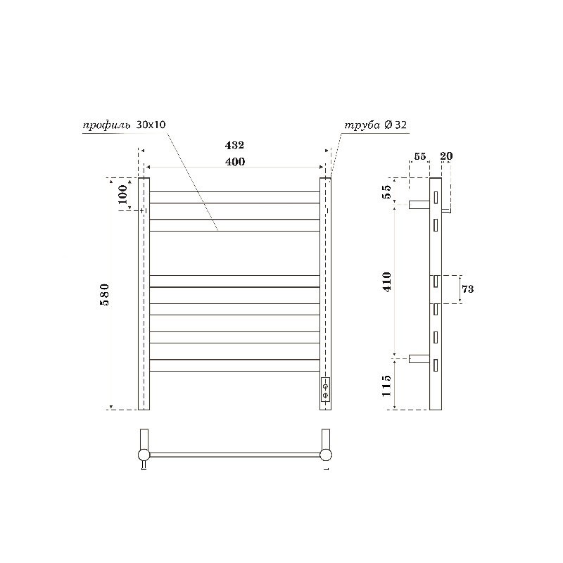 Полотенцесушитель электрический APEXTERMO Sfera SF10164GF 600x400 с крючками, графит металлик