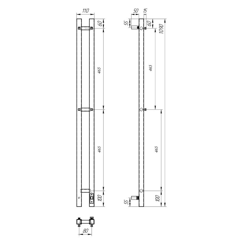 Полотенцесушитель электрический APEXTERMO Sirius SR10111WM 1100x80 с крючками, белый матовый
