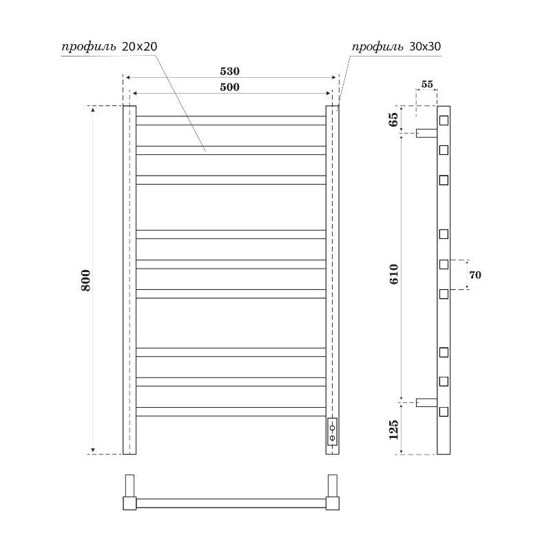 Полотенцесушитель электрический APEXTERMO Atlas AT00185GF 800x500, графит металлик