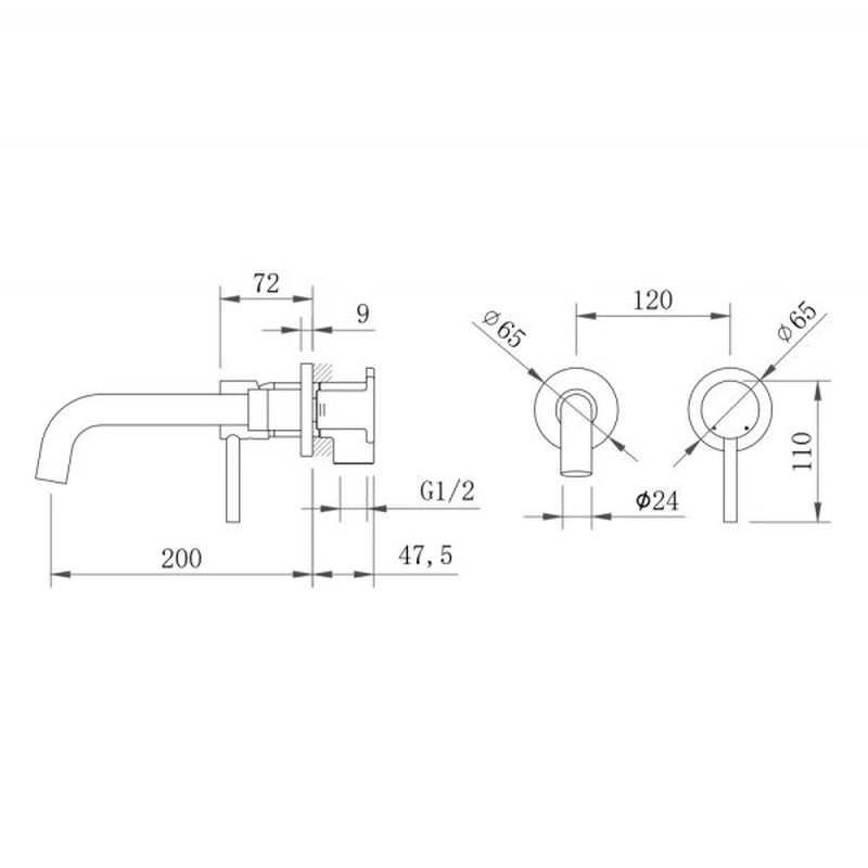 Смеситель для раковины VENTAS R скрытого монтажа, раздельный, оружейная сталь