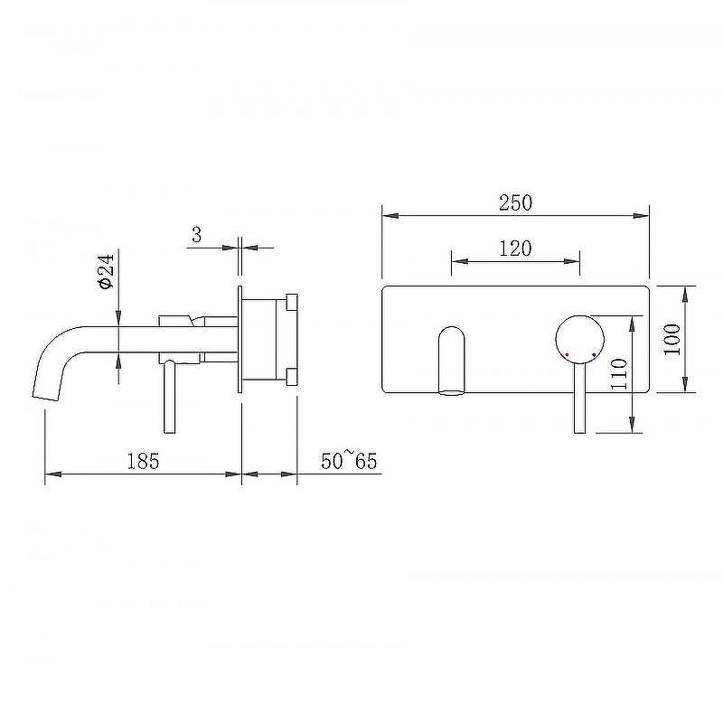 Смеситель для раковины VENTAS R скрытого монтажа, совместный, оружейная сталь