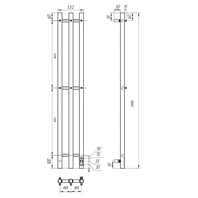 Полотенцесушитель электрический APEXTERMO Luna LN10112BM 1100x120 с крючками, черный матовый