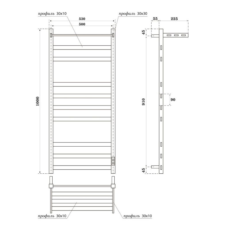 Полотенцесушитель электрический APEXTERMO Terra TR01105WM 1000x500 с полкой, белый матовый