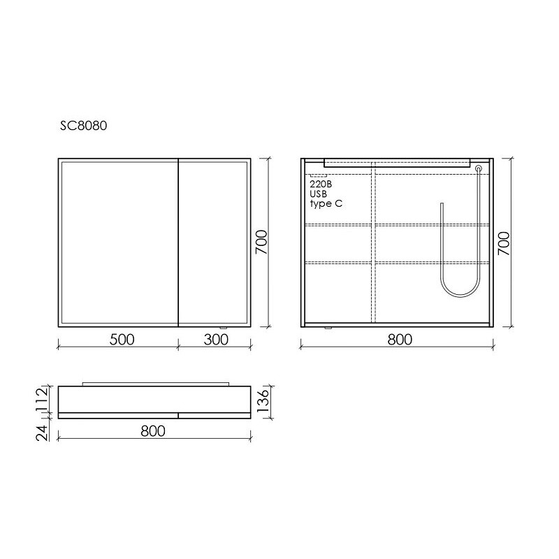 Зеркальный шкаф для ванной комнаты из алюминия SANCOS Evoke 800x700х136 мм с LED подсветкой арт. SC8080