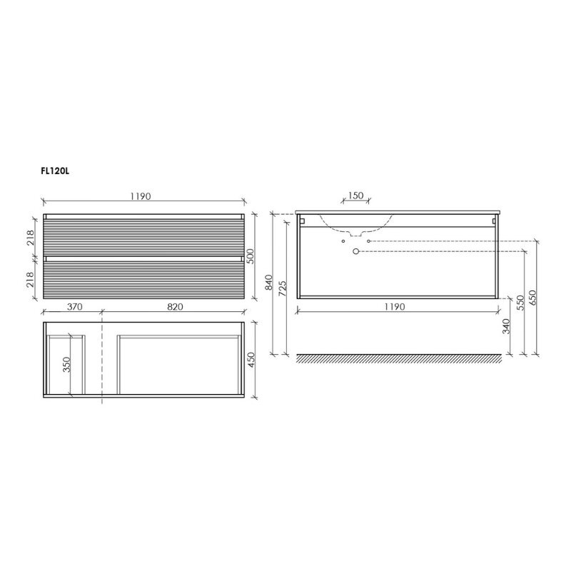 Тумба подвесная SANCOS Folk  левая 1195х445х500, c двумя ящиками оснащенными доводчиками, Ergraut soft, арт.FL120LES