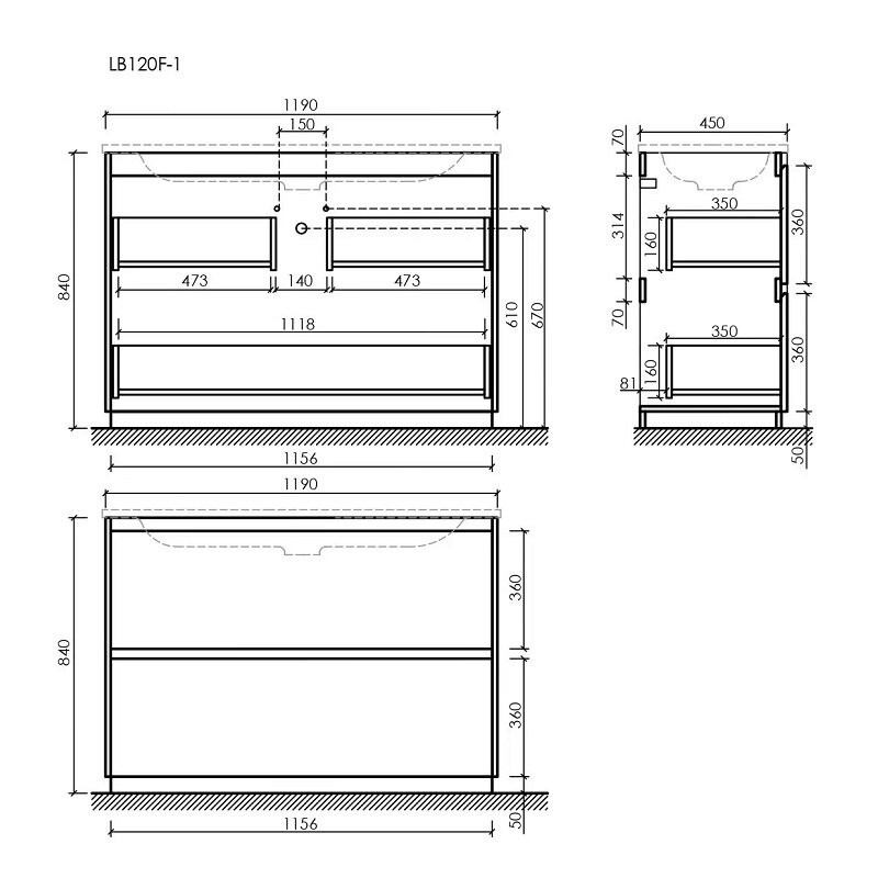 Тумба под раковину SANCOS Libra Floor напольная, 1190х450х840, c двумя ящиками оснащенными доводчиками, белый Глянцевый , арт. LB120F-1W