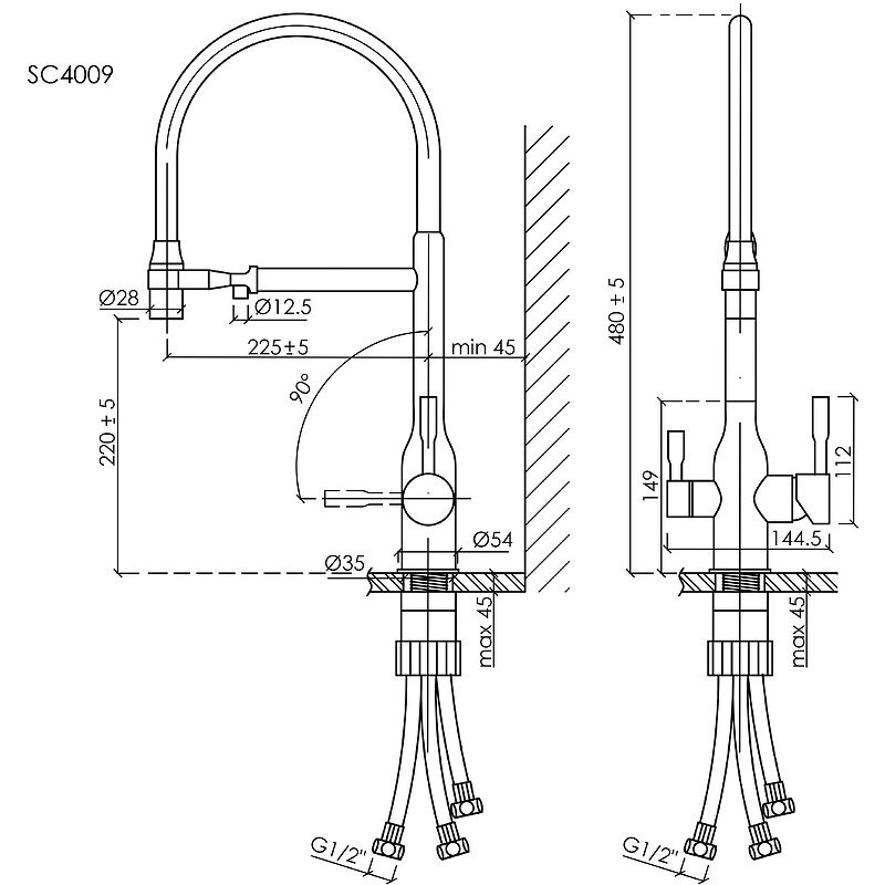 Смеситель для кухни SANCOS Garda с возможностью подключения фильтра для воды, цвет брашированное золото, PVD покрытие, арт. SC4009BG