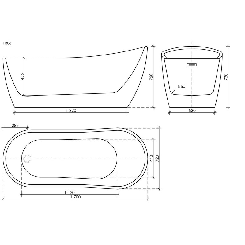 Акриловая ванна Sancos Perla FB06 170x70 см, отдельностоящая, белая, овальная, с каркасом, со сливом-переливом