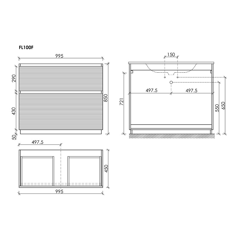 Тумба напольная SANCOS Folk Floor 995х445х850, c двумя ящиками оснащенными доводчиками, Grey soft, арт.FL100FGS