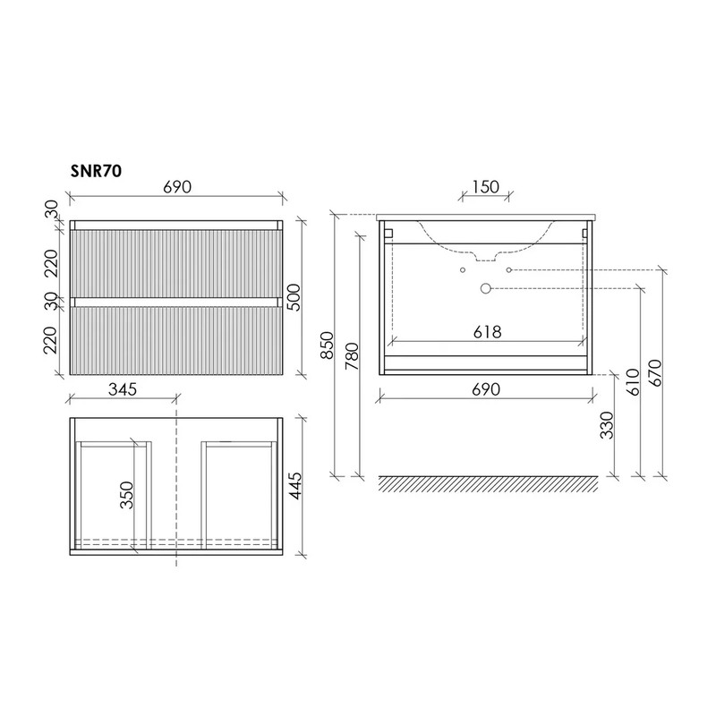 Тумба подвесная SANCOS Snob R 690х445х500, c двумя ящиками оснащенными доводчиками, Bianco, арт.SNR70W