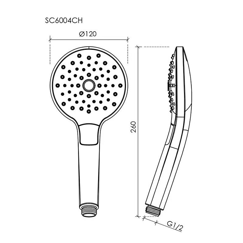 Душевая лейка SANCOS Luna, кнопочное управление, диаметр 120 мм, 3 режима, цвет хром/белый, арт. SC6004CH