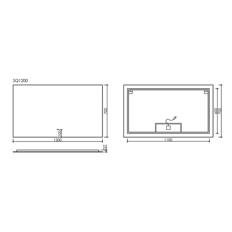 Зеркало для ванной комнаты SANCOS SQUARE 1200х700 с подсветкой, арт. SQ1200