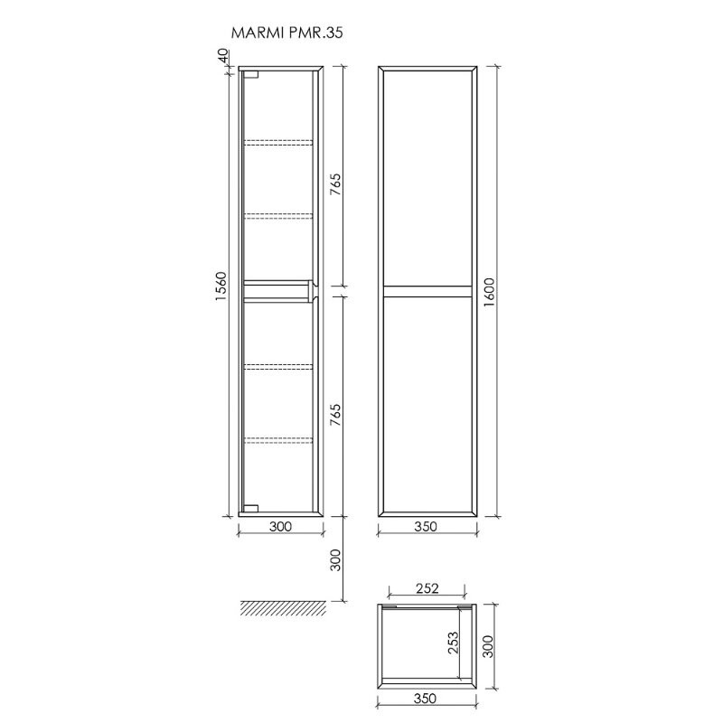 Шкаф-пенал подвесной SANCOS Marmi 1.0/Marmi 2.0 350х300х1600 мм, цвет дуб галифакс натуральный, арт. PMR35EG