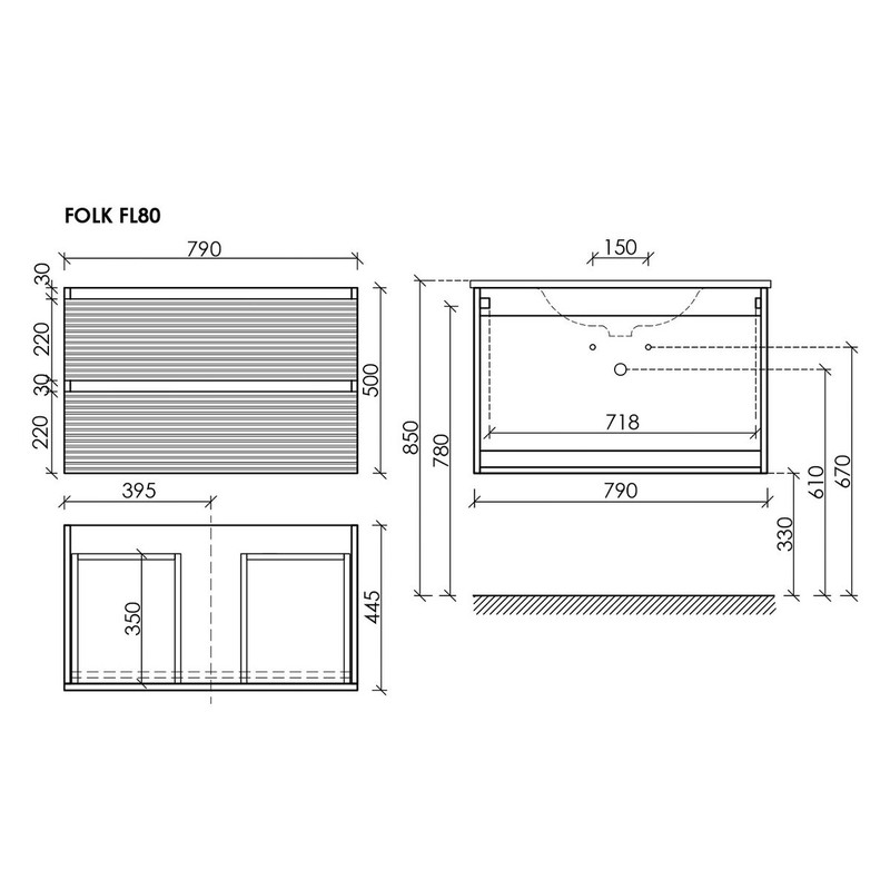 Тумба подвесная SANCOS Folk 790х445х500, c двумя ящиками оснащенными доводчиками, Bianco, арт.FL80W