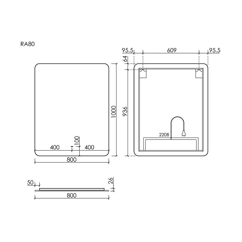 Зеркало для ванной комнаты SANCOS Ray 800х1000 c подсветкой, арт. RA800