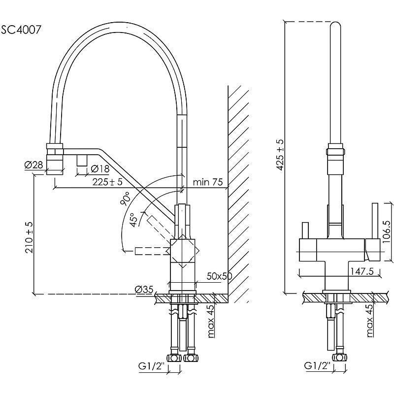 Смеситель для кухни SANCOS Loro c возможностью подключения фильтра для воды, цвет матовый черный, арт. SC4007MB