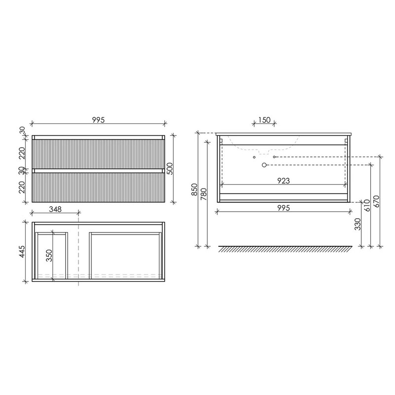 Тумба подвесная SANCOS Snob T левая 995х445х500, c двумя ящиками оснащенными доводчиками, Bianco , арт.SNT100LW
