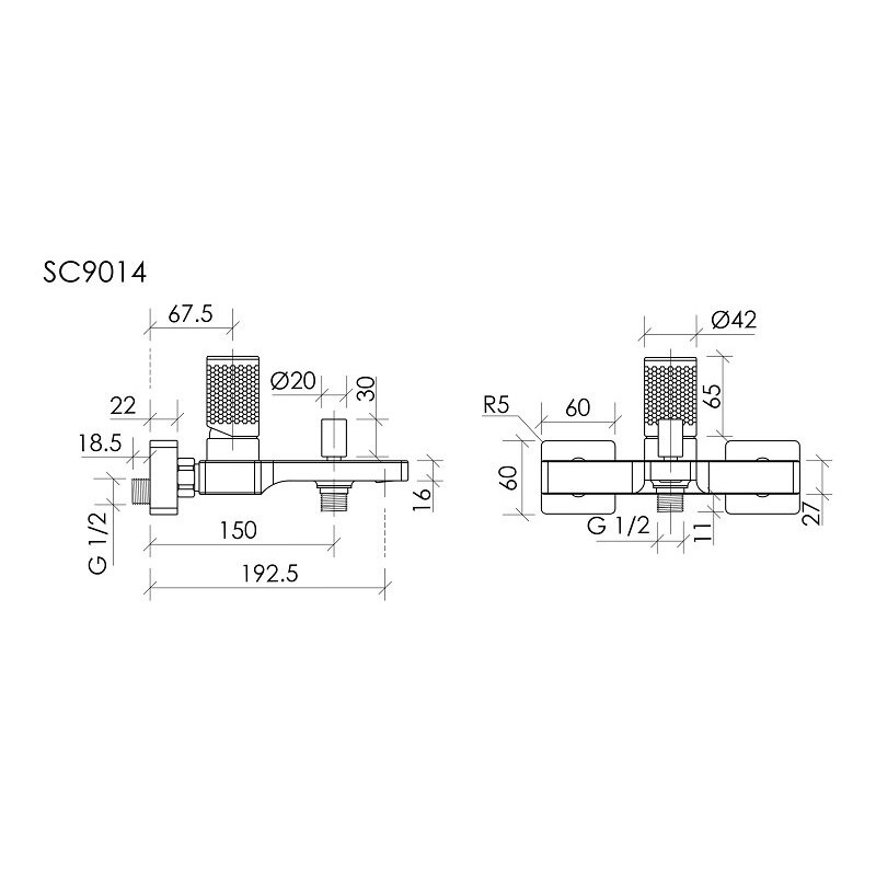 Смеситель для ванны и душа SANCOS Nexus, вороненая сталь, арт. SC9014GG