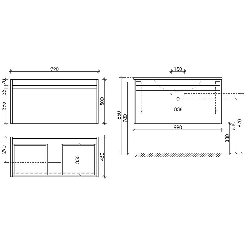 Тумба подвесная SANCOS Smart 990х450х500, c двумя ящиками оснащенными доводчиками, белый Глянцевый , арт. SM100W
