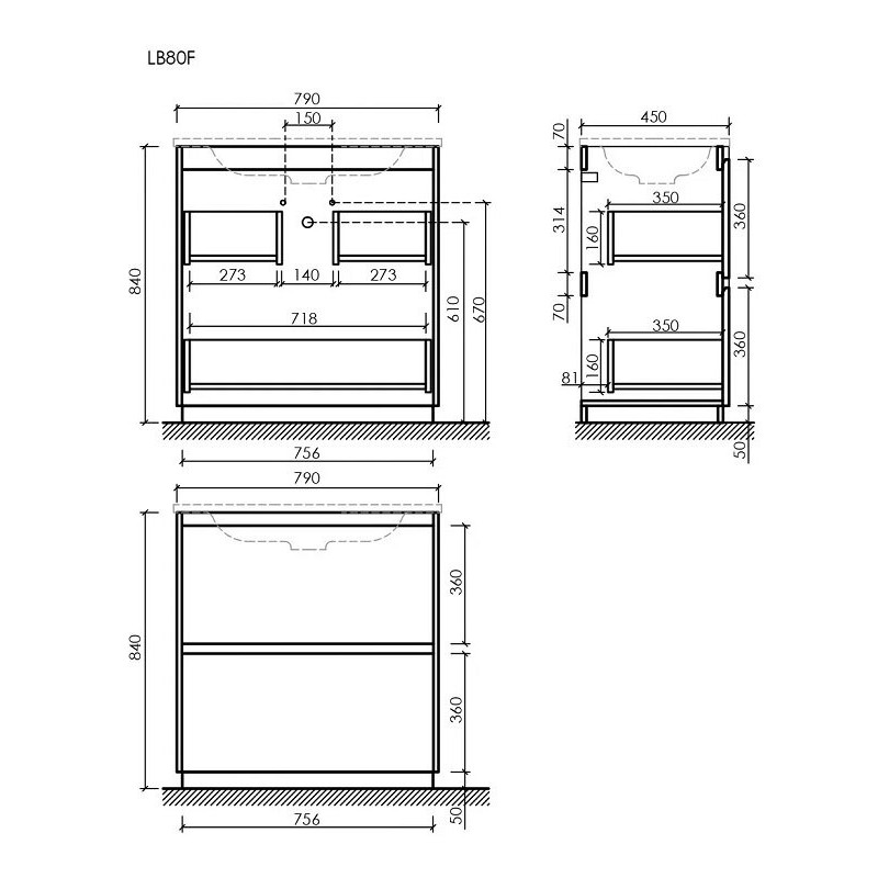 Тумба под раковину SANCOS Libra Floor напольная, 790х450х840, c двумя ящиками оснащенными доводчиками, дуб галифакс натуральный, арт. LB80FEG