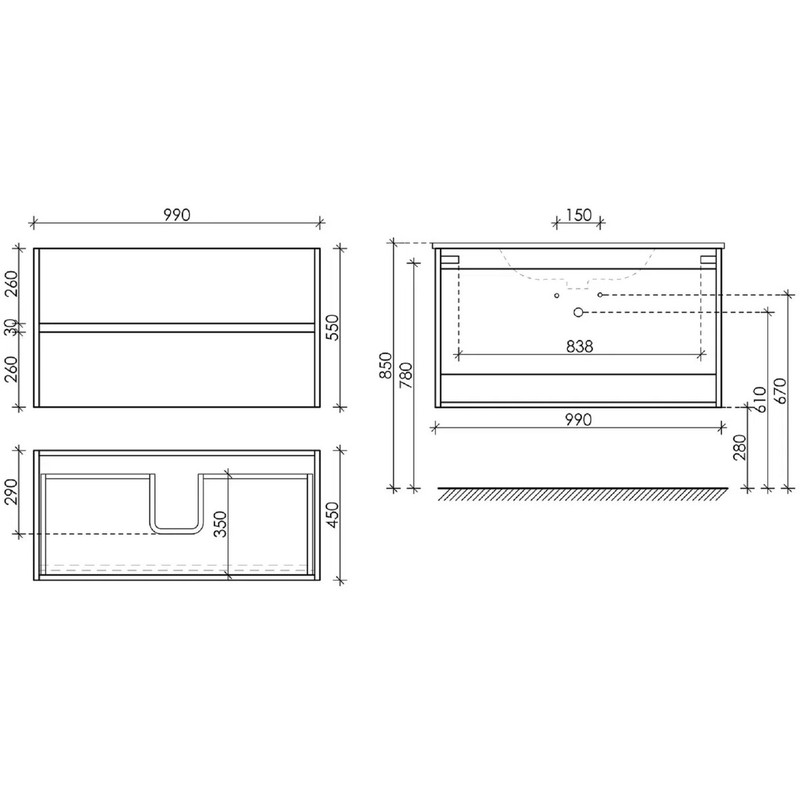 Тумба подвесная SANCOS Urban 990х450х550, c двумя ящиками оснащенными доводчиками, Светлое дерево , арт. UR100ECH