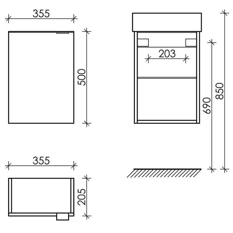 Тумба подвесная SANCOS Mini 355х205х500, с распашной дверцей, внутри 1 полка, дуб галифакс натуральный , арт.MN35EGL