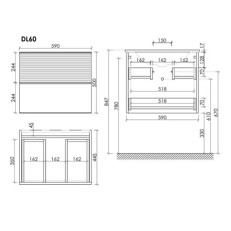 Тумба подвесная SANCOS Delta 590х445х500, c двумя ящиками оснащенными доводчиками, дуб красный/графит , арт. DL60GR