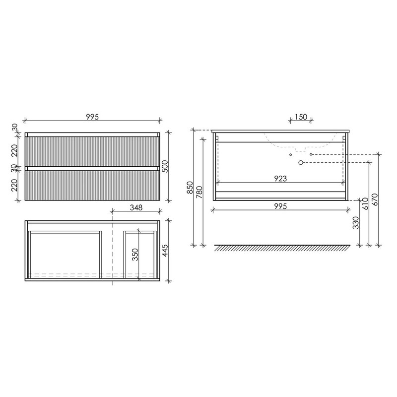 Тумба подвесная SANCOS Snob T правая 995х445х500, c двумя ящиками оснащенными доводчиками, Bianco , арт.SNT100RW
