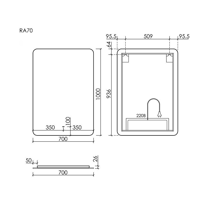 Зеркало для ванной комнаты SANCOS Ray 700x1000 c подсветкой, арт. RA700