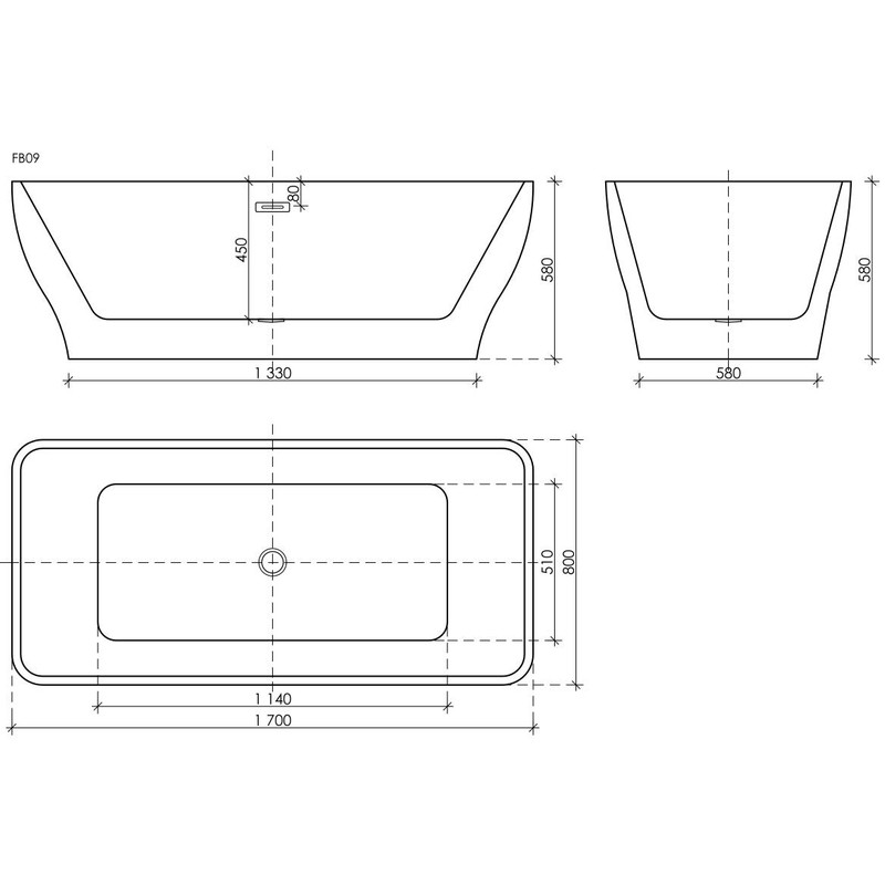 Акриловая ванна Sancos Neo FB09 170x80 см, отдельностоящая, белая, с каркасом, со сливом-переливом