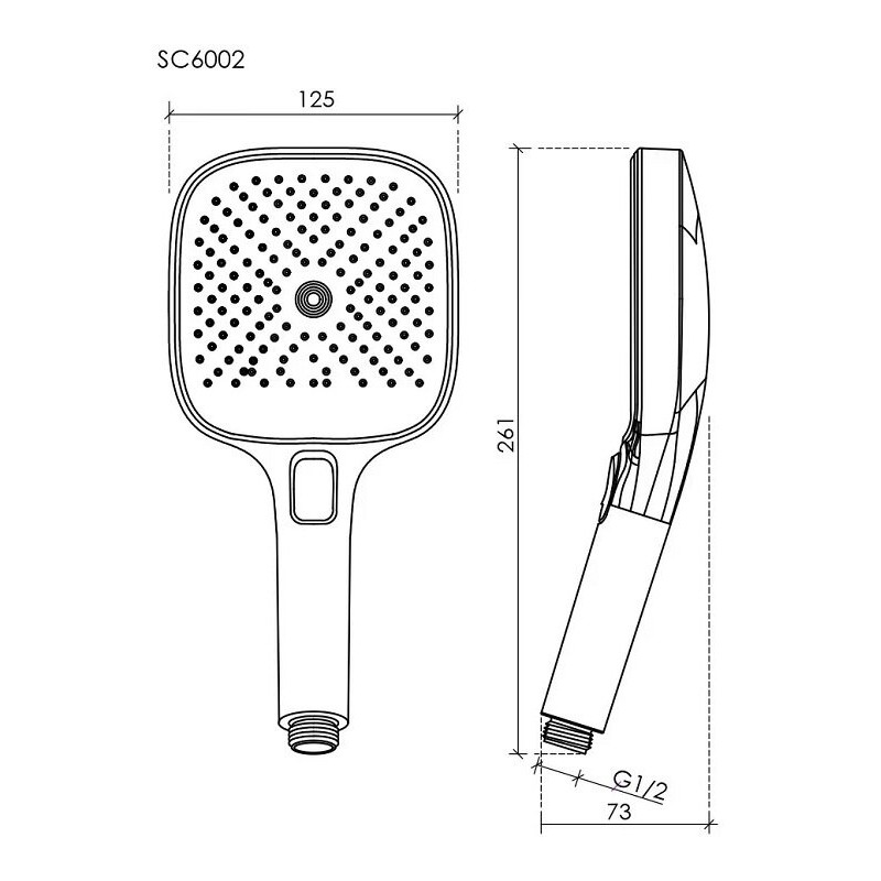 Душевая лейка SANCOS Nok square, кнопочное управление, 125x125 мм, 3 режима, цвет черный матовый, арт. SC6002MB