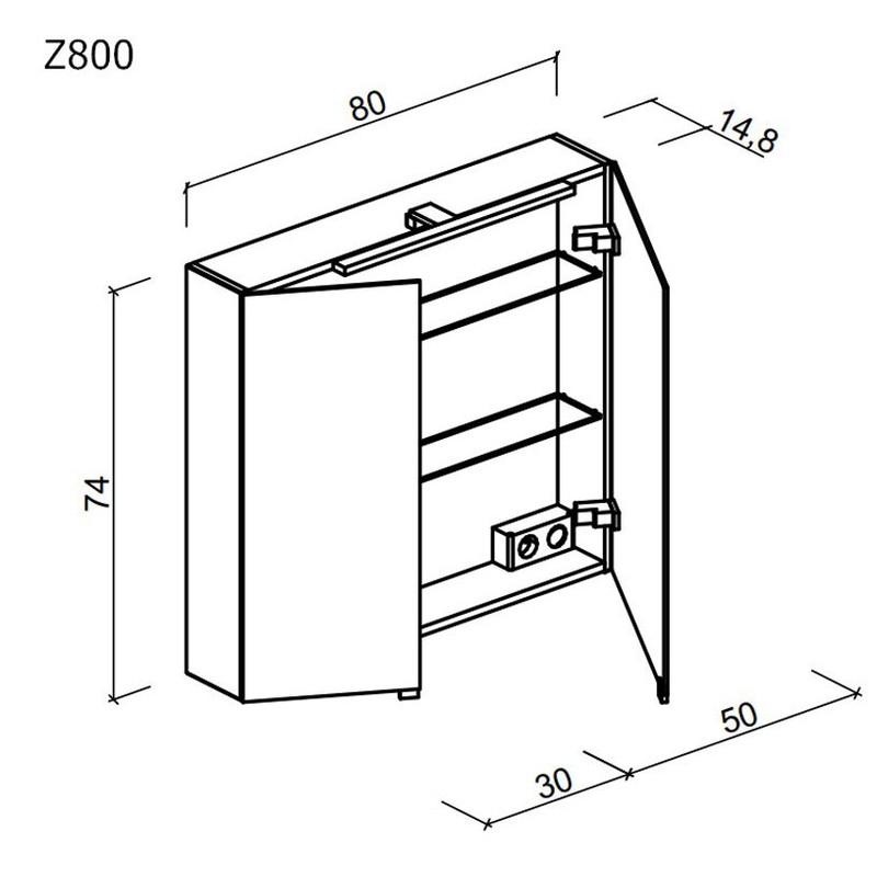 Зеркальный шкаф для ванной комнаты  SANCOS Hilton 800x148х740 мм, с LED подсветкой,арт. Z800