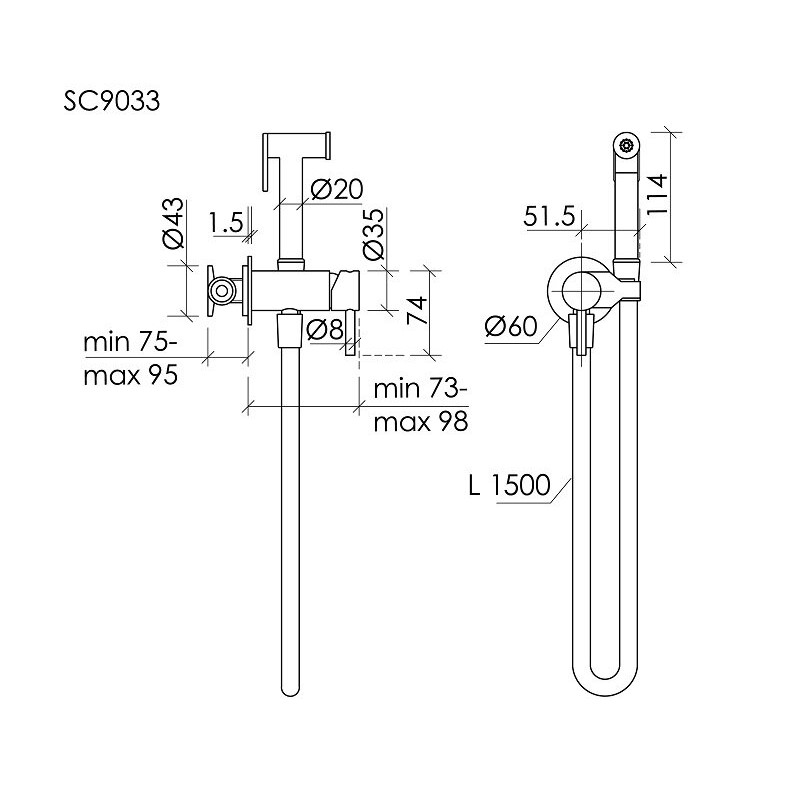 Гигиенический душ SANCOS Etna, с внутренней частью, со смесителем, хром, арт. SC9033CH