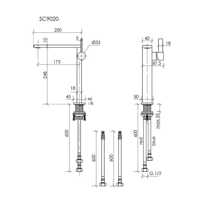 Смеситель для раковины высокий SANCOS Linn, вороненая сталь, арт. SC9020GG