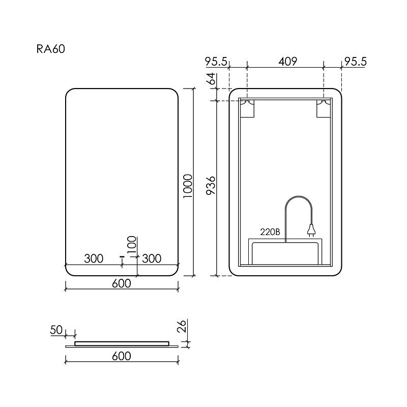 Зеркало для ванной комнаты SANCOS Ray 600х1000 c подсветкой, арт. RA600