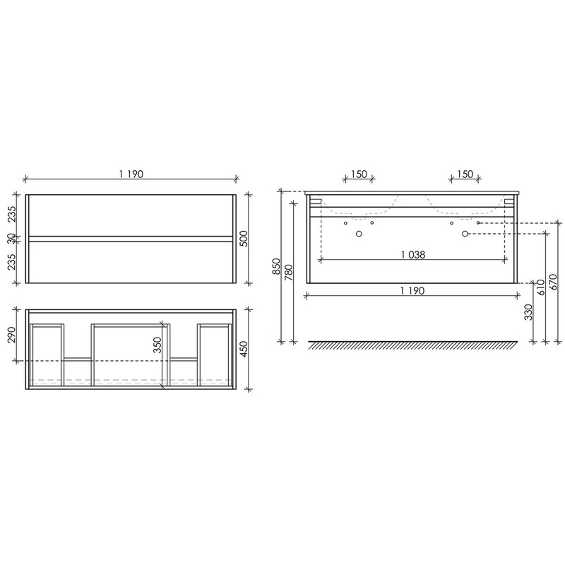 Тумба подвесная SANCOS Smart 1190х450х500, 4 ящика оснащенными доводчиками, белый Глянцевый , арт. SM120-2W