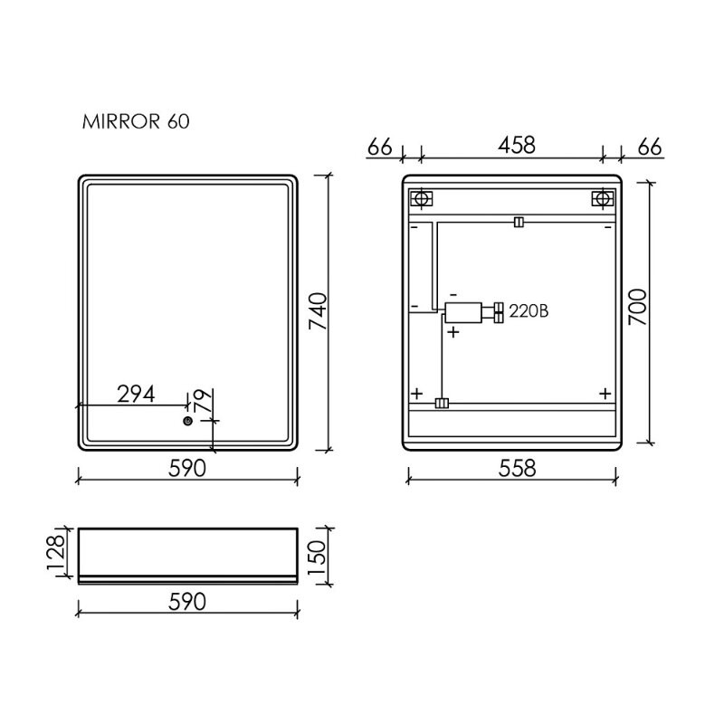 Зеркальный шкаф для ванной комнаты SANCOS Mirror 590x150х740 мм, с LED подсветкой, цвет дуб чарльстон, арт. MI60ECH