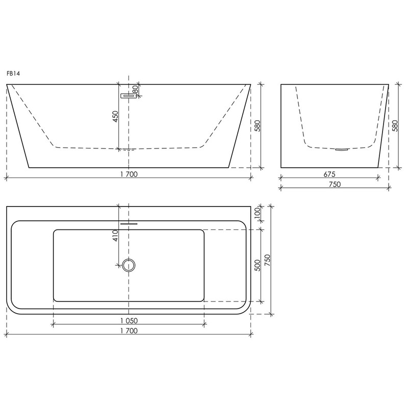 Акриловая ванна Sancos Square FB14 170x75 см, пристенная, белая, с каркасом, со сливом-переливом