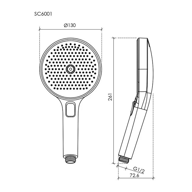 Душевая лейка SANCOS Nok round, кнопочное управление, диаметр 130 мм, 3 режима, цвет воронёная сталь/черный матовый, арт. SC6001GG